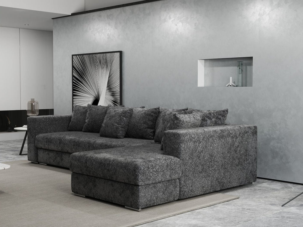 Colțar extensibil dumonde cu ladă de depozitare si sezut confortabil din spuma high-density, Gloria Euphoria Black II 320x183 cm