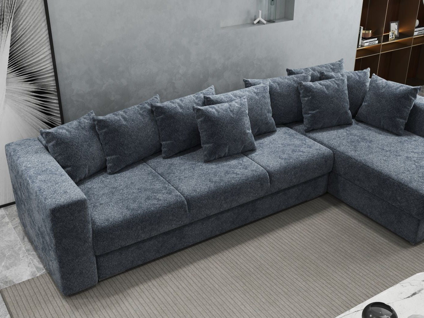 Colțar extensibil dumonde cu ladă de depozitare si sezut confortabil din spuma high-density, Gloria Euphoria Grafit II 320x183 cm