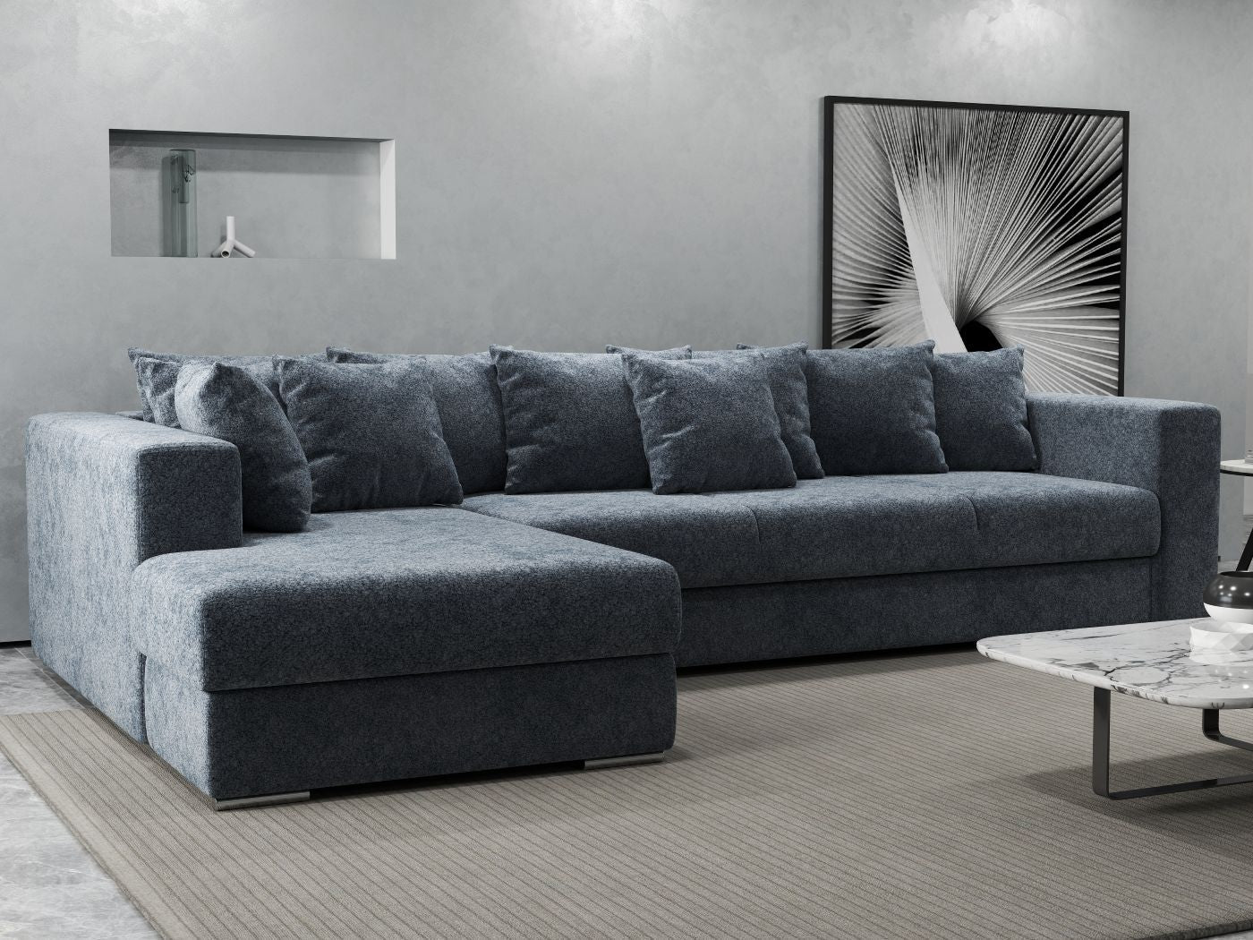 Colțar extensibil dumonde cu ladă de depozitare si sezut confortabil din spuma high-density, Gloria Euphoria Grafit 320x183 cm
