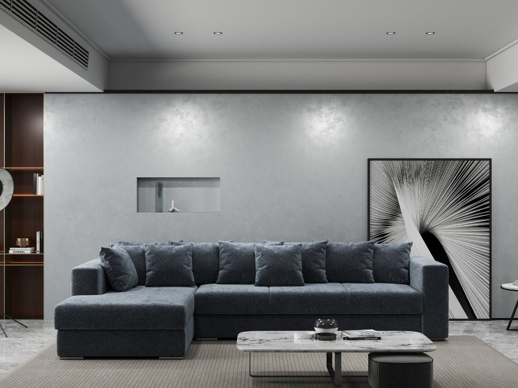 Colțar extensibil dumonde cu ladă de depozitare si sezut confortabil din spuma high-density, Gloria Euphoria Grafit 320x183 cm