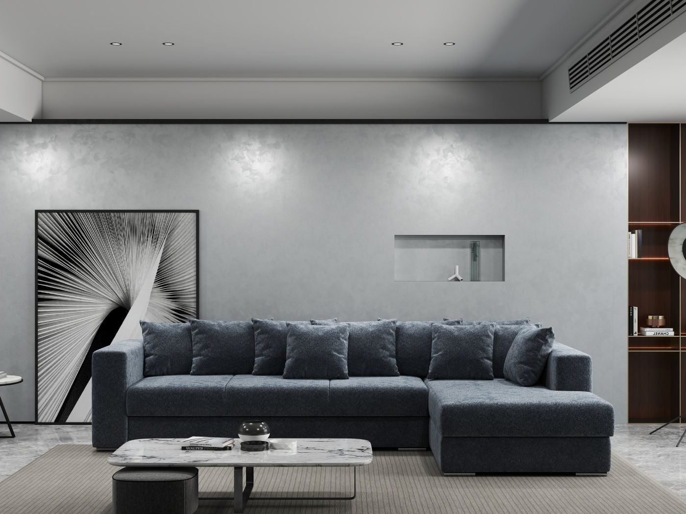 Colțar extensibil dumonde cu ladă de depozitare si sezut confortabil din spuma high-density, Gloria Euphoria Grafit II 320x183 cm