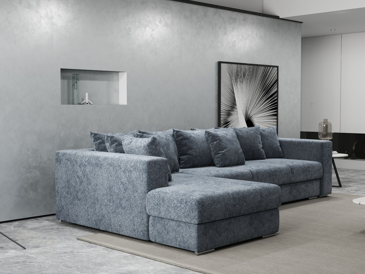 Colțar extensibil dumonde cu ladă de depozitare si sezut confortabil din spuma high-density, Gloria Euphoria Grafit 320x183 cm