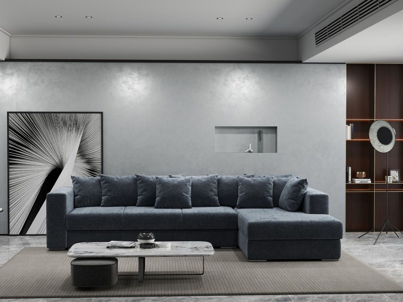 Colțar extensibil dumonde cu ladă de depozitare si sezut confortabil din spuma high-density, Gloria Euphoria Grafit II 320x183 cm