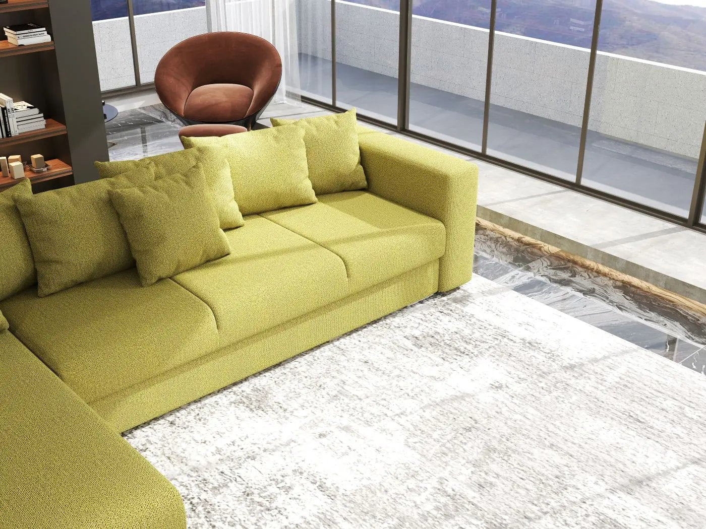 Colțar extensibil dumonde cu ladă de depozitare si sezut confortabil din spuma high-density, Gloria Enjoy Green 320x183 cm