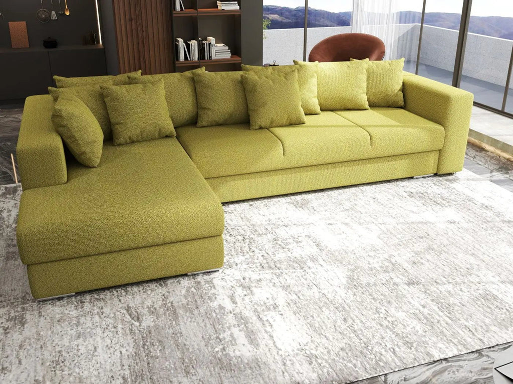 Colțar extensibil dumonde cu ladă de depozitare si sezut confortabil din spuma high-density, Gloria Enjoy Green 320x183 cm