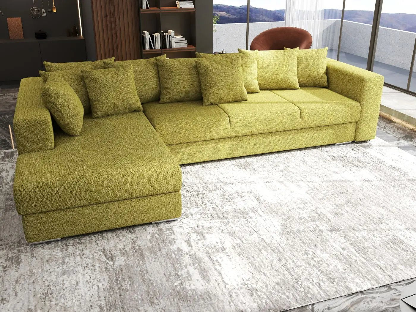 Colțar extensibil dumonde cu ladă de depozitare si sezut confortabil din spuma high-density, Gloria Enjoy Green 320x183 cm