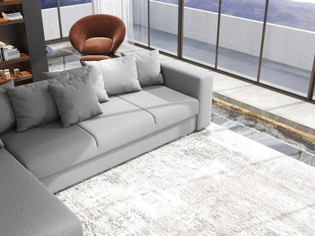 Colțar extensibil dumonde cu ladă de depozitare si sezut confortabil din spuma high-density, Gloria Enjoy Grey 320x183 cm