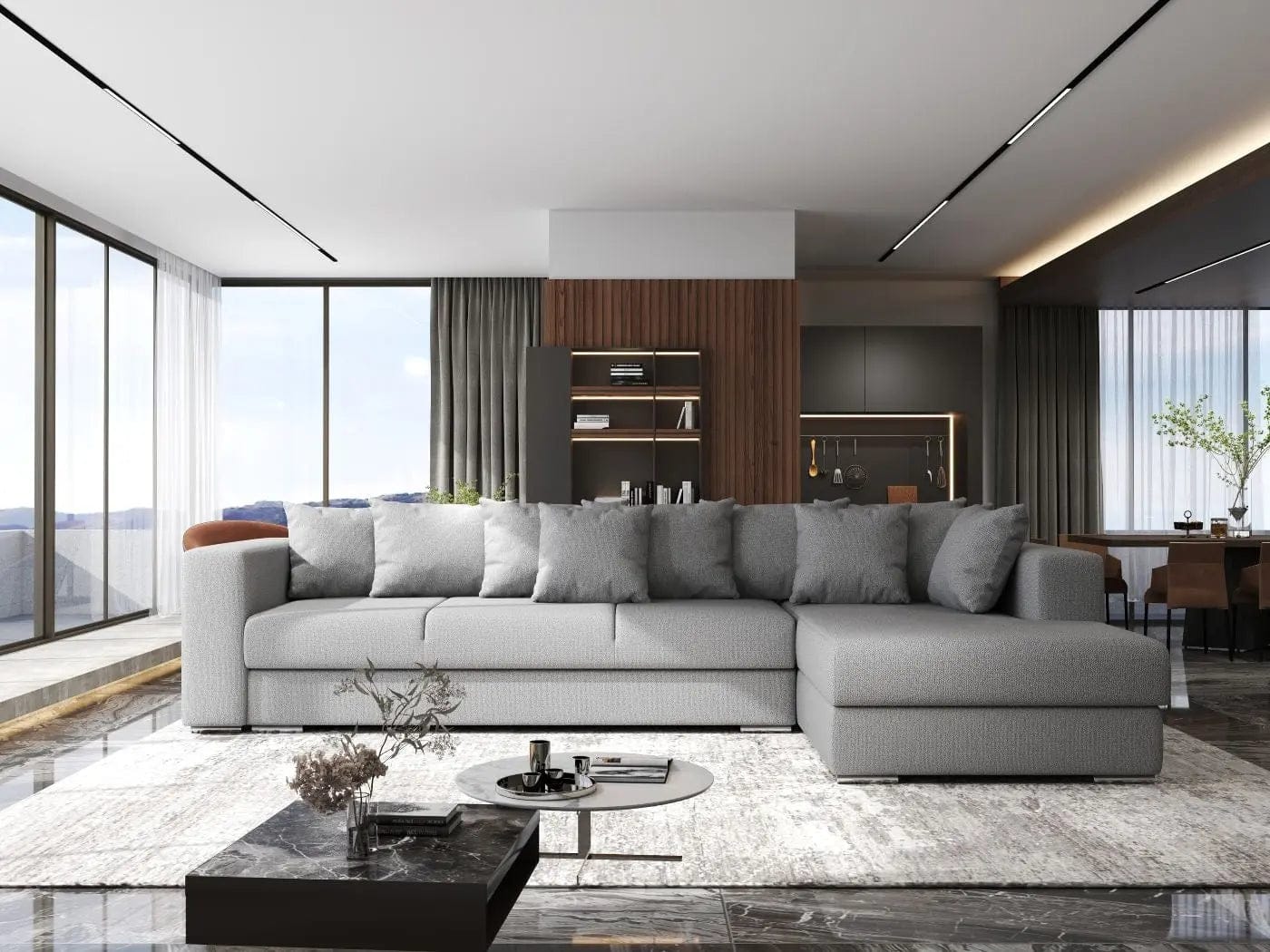 Colțar extensibil dumonde cu ladă de depozitare si sezut confortabil din spuma high-density, Gloria Enjoy Grey II 320x183 cm