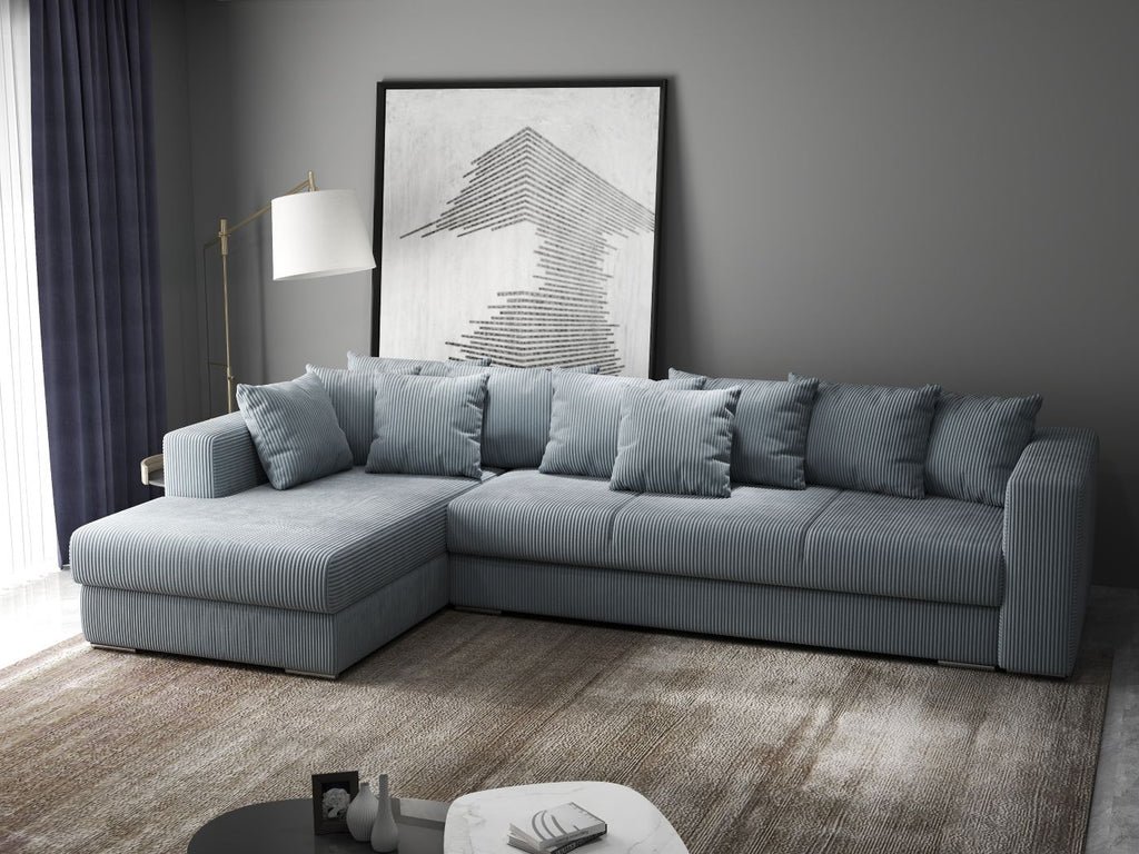 Colțar extensibil dumonde cu ladă de depozitare si sezut confortabil din spuma high-density, Gloria Zoom Grey 320x183 cm