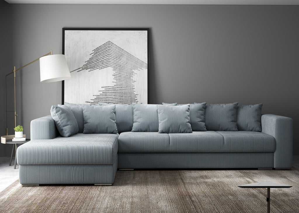 Colțar extensibil dumonde cu ladă de depozitare si sezut confortabil din spuma high-density, Gloria Zoom Grey 320x183 cm