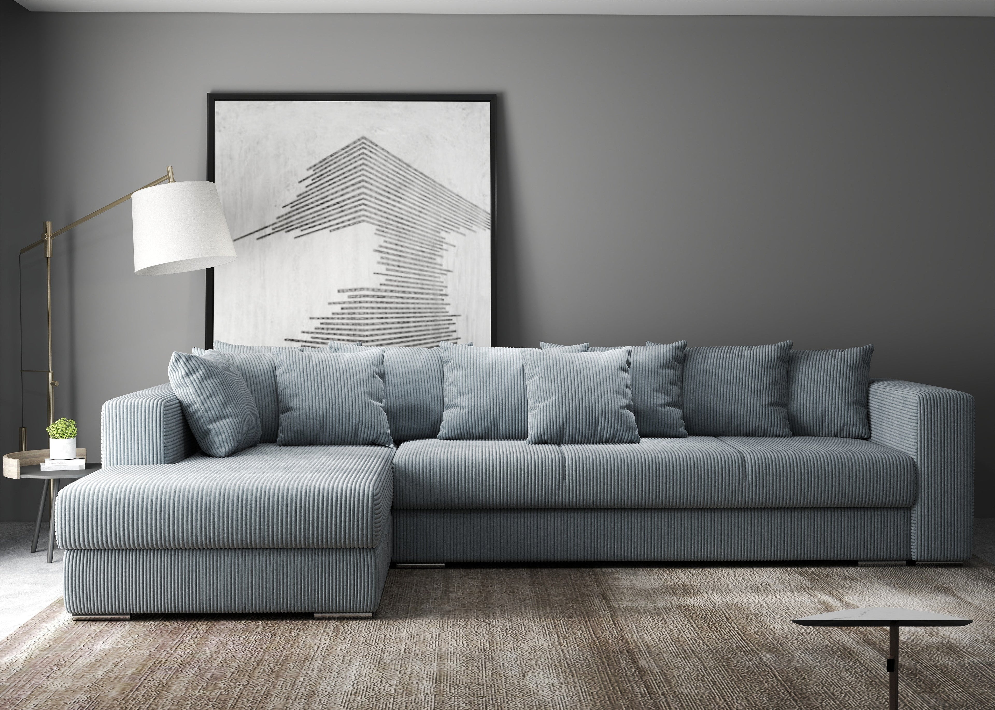 Colțar extensibil dumonde cu ladă de depozitare si sezut confortabil din spuma high-density, Gloria Zoom Grey 320x183 cm