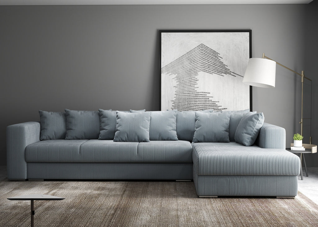 Colțar extensibil dumonde cu ladă de depozitare si sezut confortabil din spuma high-density, Gloria Zoom Grey II 320x183 cm