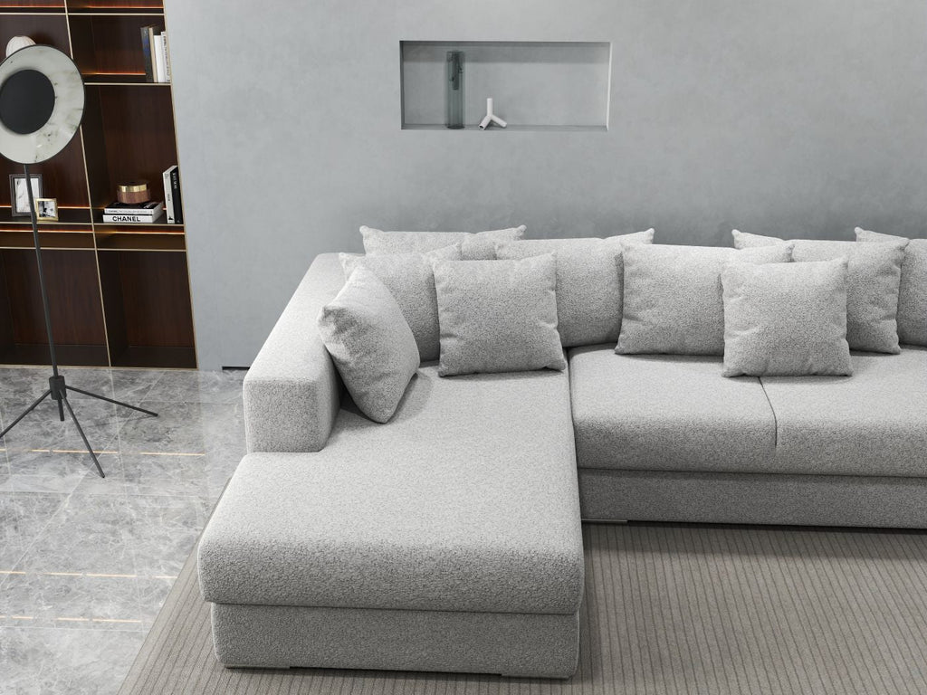 Colțar extensibil dumonde cu ladă de depozitare si sezut confortabil din spuma high-density, Gloria Euphoria Dove 320x183 cm