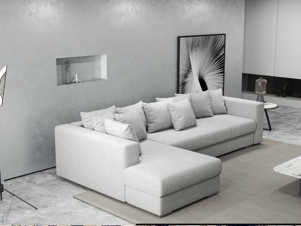 Colțar extensibil dumonde cu ladă de depozitare si sezut confortabil din spuma high-density, Gloria Euphoria Dove 320x183 cm