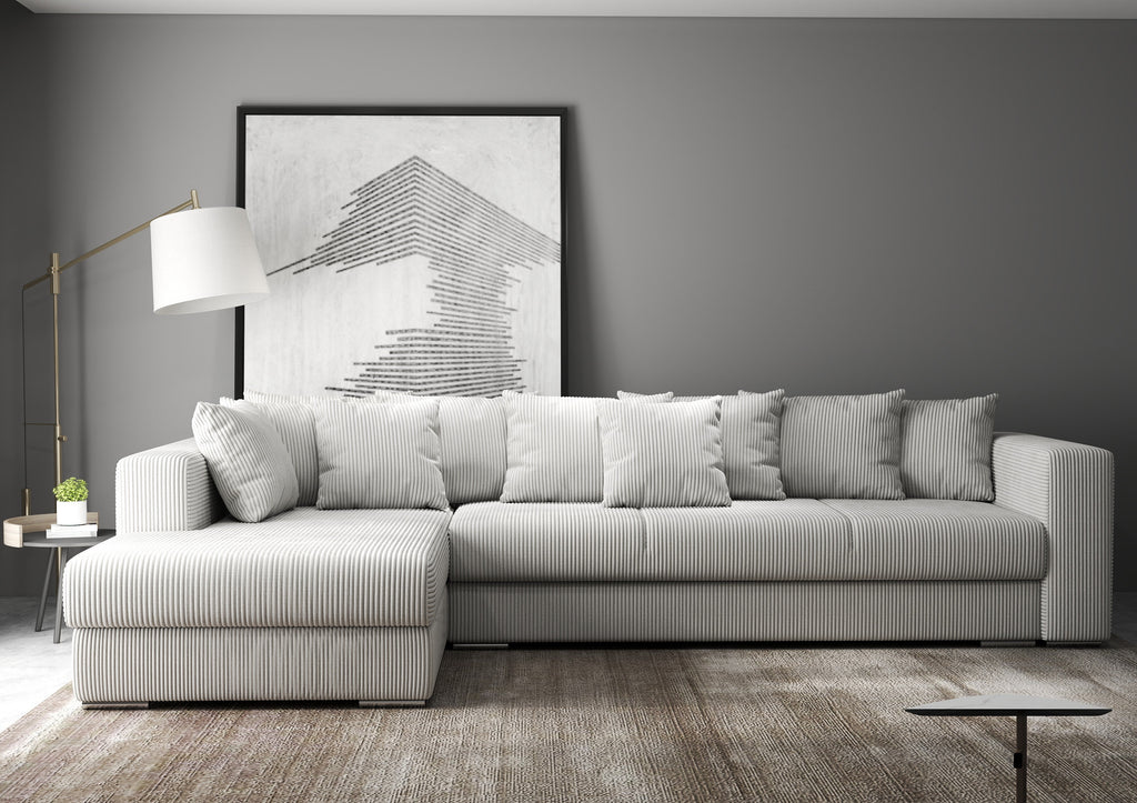 Colțar extensibil dumonde cu ladă de depozitare si sezut confortabil din spuma high-density, Gloria Zoom Cream 320x183 cm
