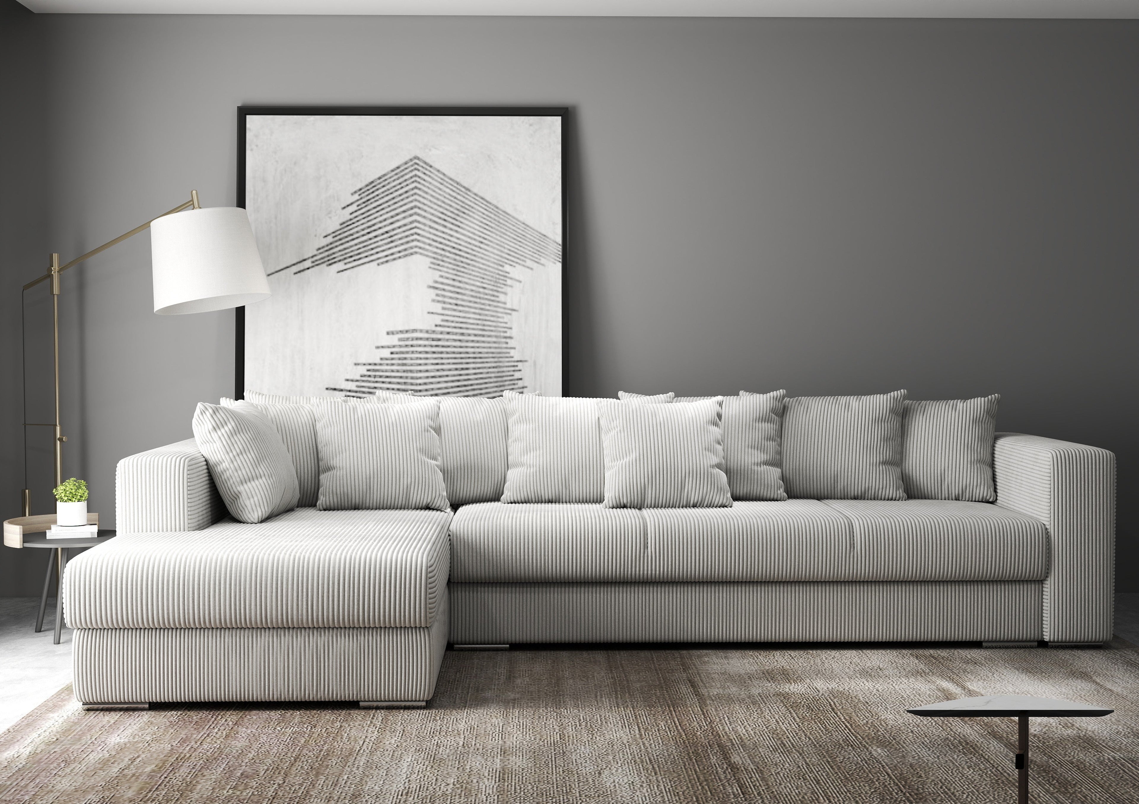 Colțar extensibil dumonde cu ladă de depozitare si sezut confortabil din spuma high-density, Gloria Zoom Cream 320x183 cm