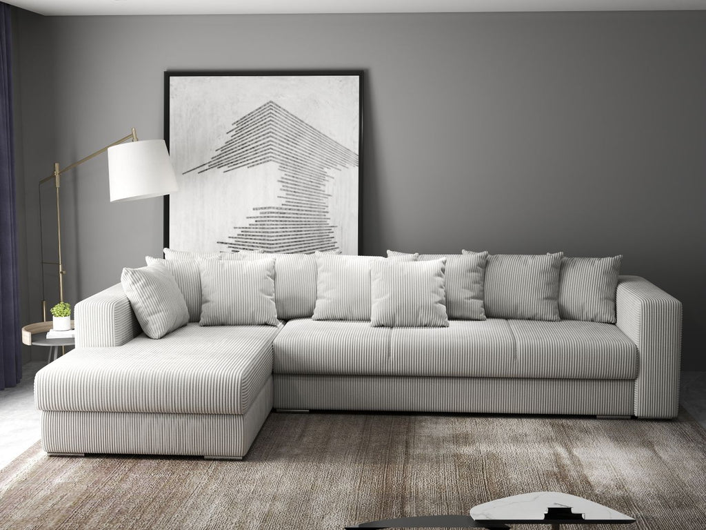 Colțar extensibil dumonde cu ladă de depozitare si sezut confortabil din spuma high-density, Gloria Zoom Cream 320x183 cm