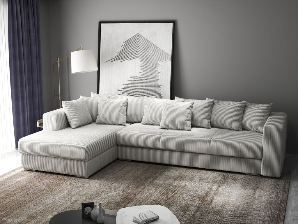 Colțar extensibil dumonde cu ladă de depozitare si sezut confortabil din spuma high-density, Gloria Zoom Cream 320x183 cm