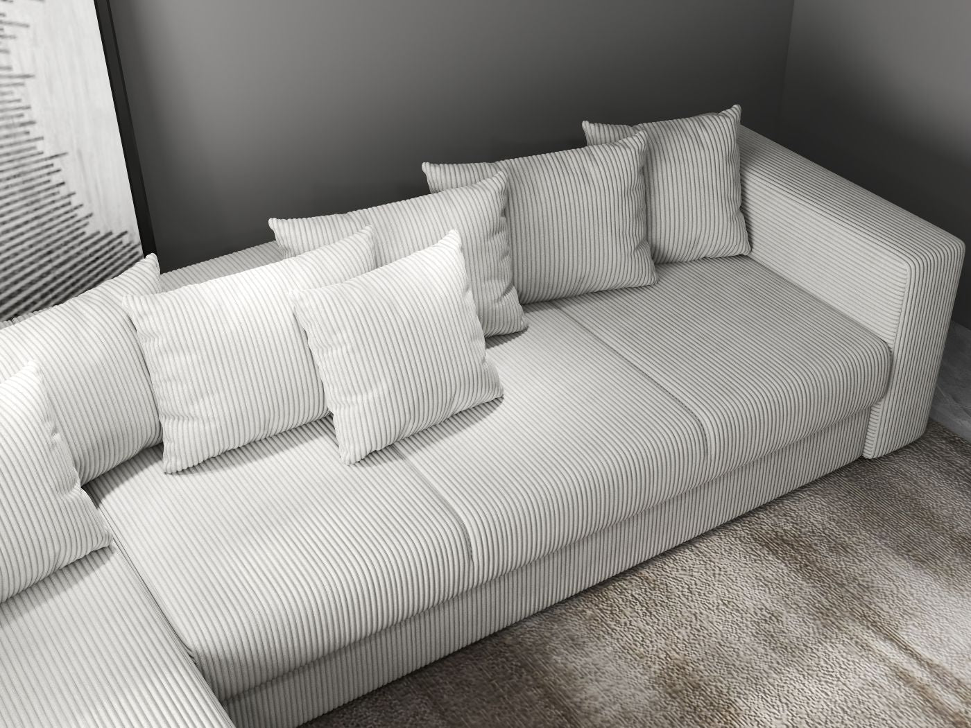 Colțar extensibil dumonde cu ladă de depozitare si sezut confortabil din spuma high-density, Gloria Zoom Cream 320x183 cm