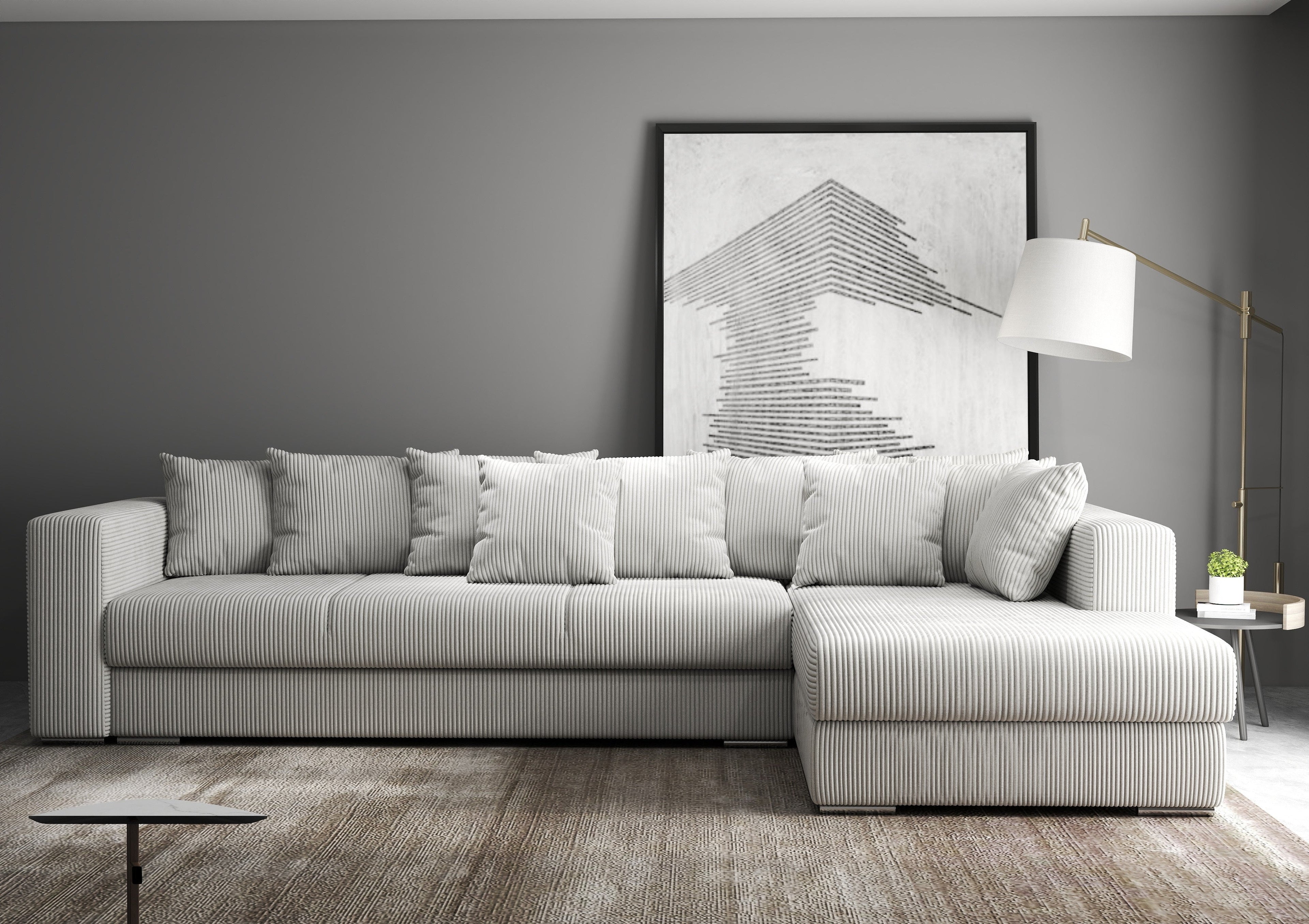 Colțar extensibil dumonde cu ladă de depozitare si sezut confortabil din spuma high-density, Gloria Zoom Cream II 320x183 cm