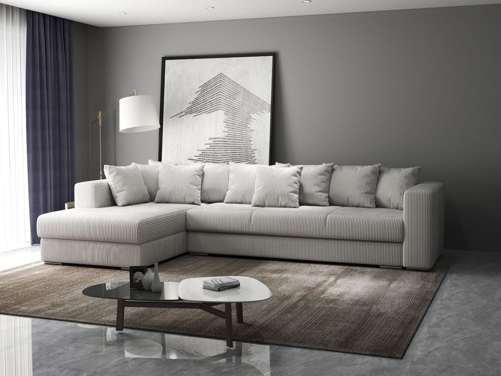 Colțar extensibil dumonde cu ladă de depozitare si sezut confortabil din spuma high-density, Gloria Zoom Cream 320x183 cm