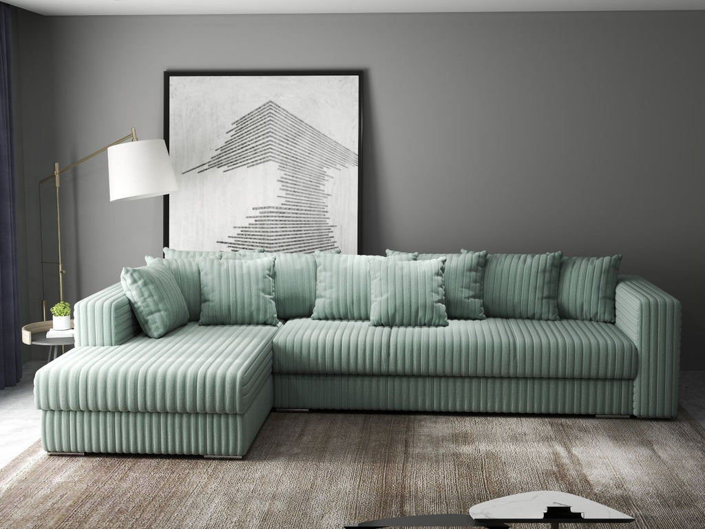 Colțar extensibil dumonde cu ladă de depozitare si sezut confortabil din spuma high-density, Gloria Ambience Mint 320x183 cm