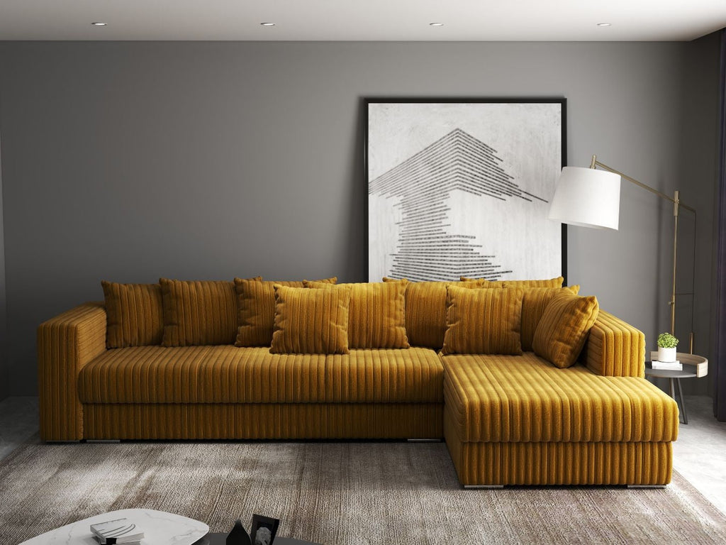 Colțar extensibil dumonde cu ladă de depozitare si sezut confortabil din spuma high-density, Gloria Ambience Mustar II 320x183 cm