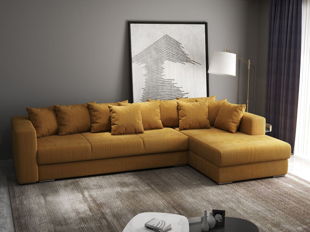 Colțar extensibil dumonde cu ladă de depozitare si sezut confortabil din spuma high-density, Gloria Zoom Mustar II 320x183 cm