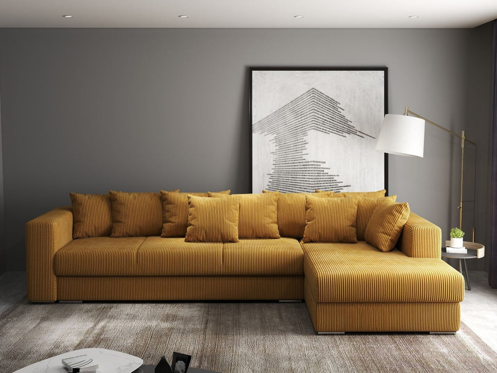Colțar extensibil dumonde cu ladă de depozitare si sezut confortabil din spuma high-density, Gloria Zoom Mustar II 320x183 cm