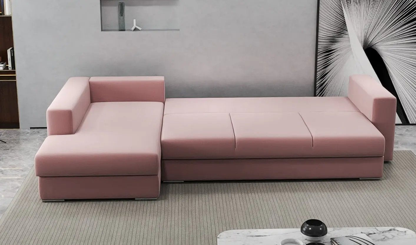 Colțar extensibil dumonde cu ladă de depozitare si sezut confortabil din spuma high-density, Gloria Royal Pink 320x183 cm