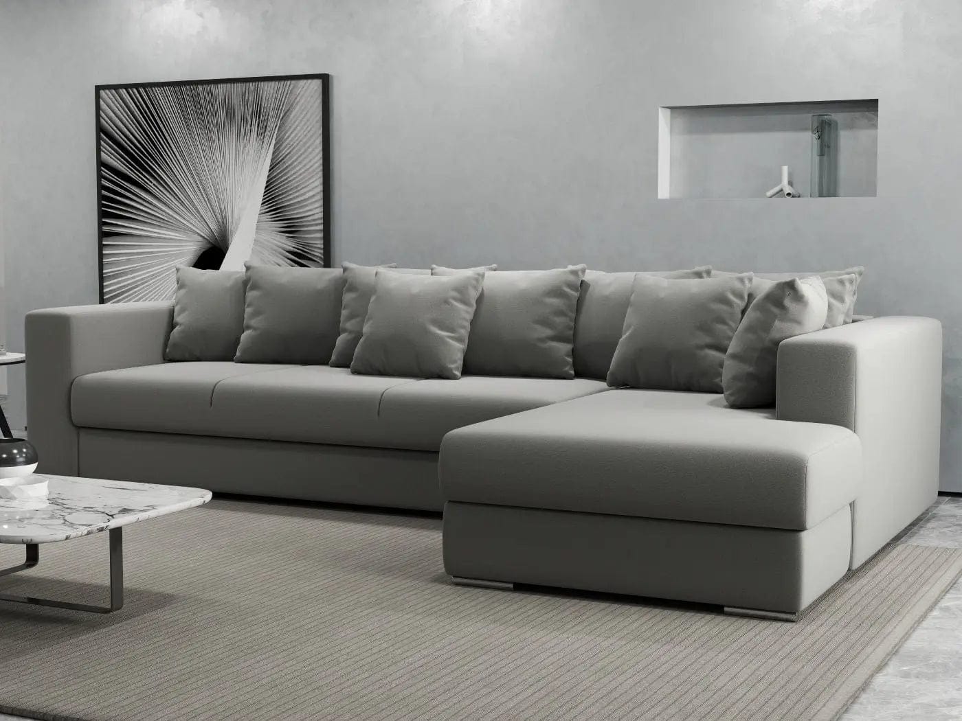 Colțar extensibil dumonde cu ladă de depozitare si sezut confortabil din spuma high-density, Gloria Royal Grey II 320x183 cm