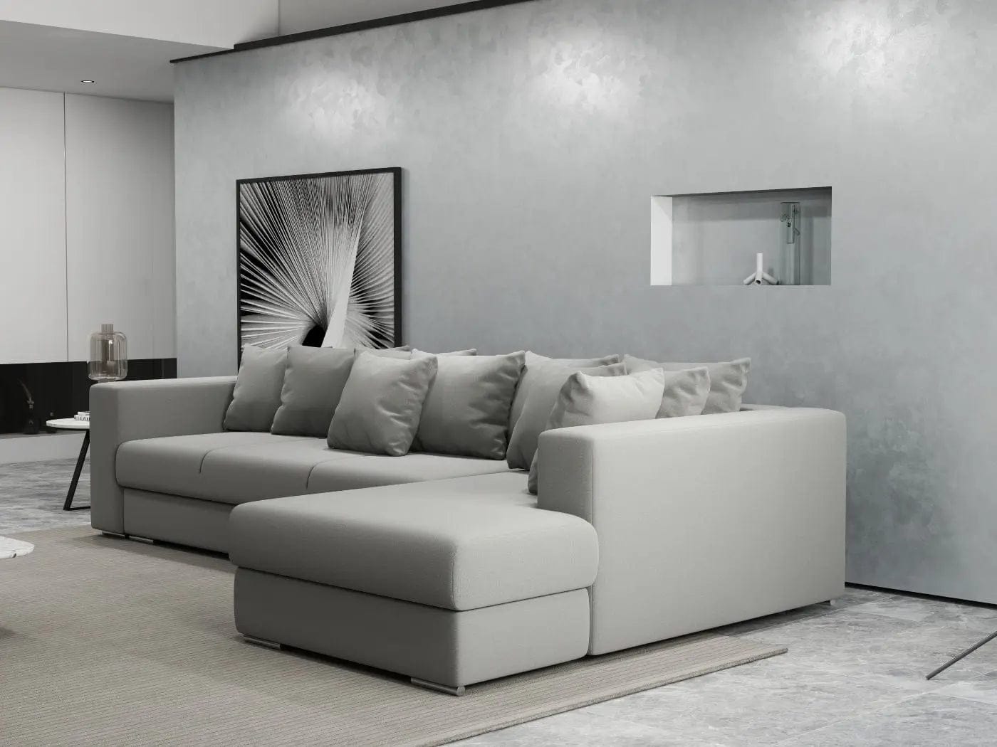 Colțar extensibil dumonde cu ladă de depozitare si sezut confortabil din spuma high-density, Gloria Royal Grey II 320x183 cm