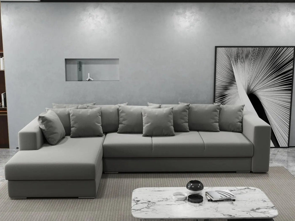 Colțar extensibil dumonde cu ladă de depozitare si sezut confortabil din spuma high-density, Gloria Royal Grey 320x183 cm