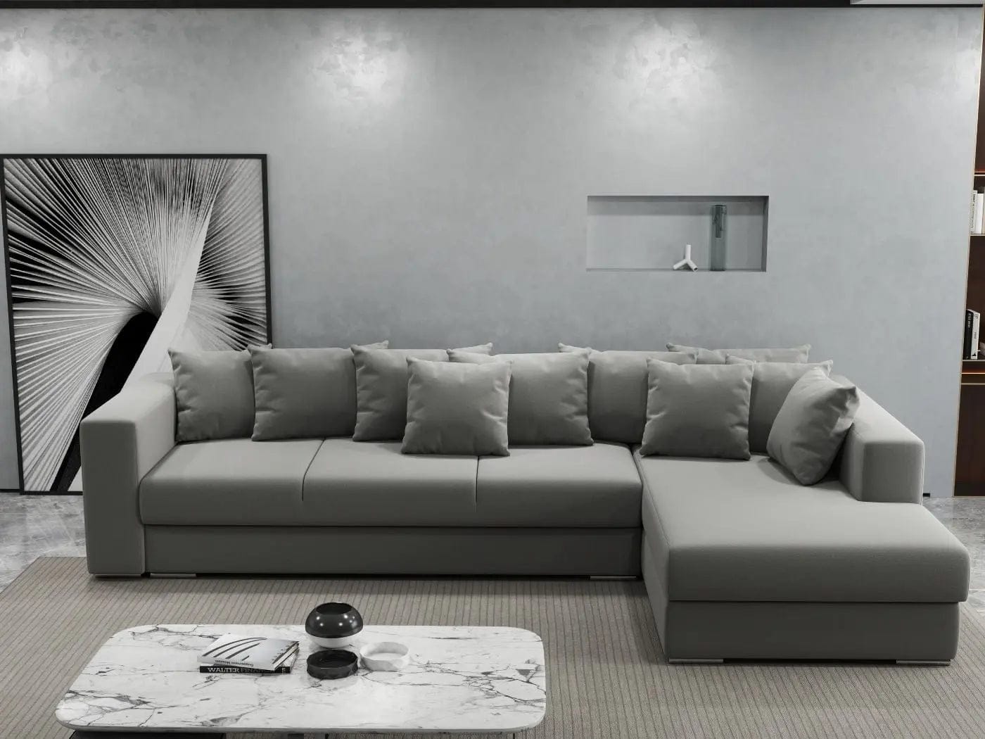 Colțar extensibil dumonde cu ladă de depozitare si sezut confortabil din spuma high-density, Gloria Royal Grey II 320x183 cm