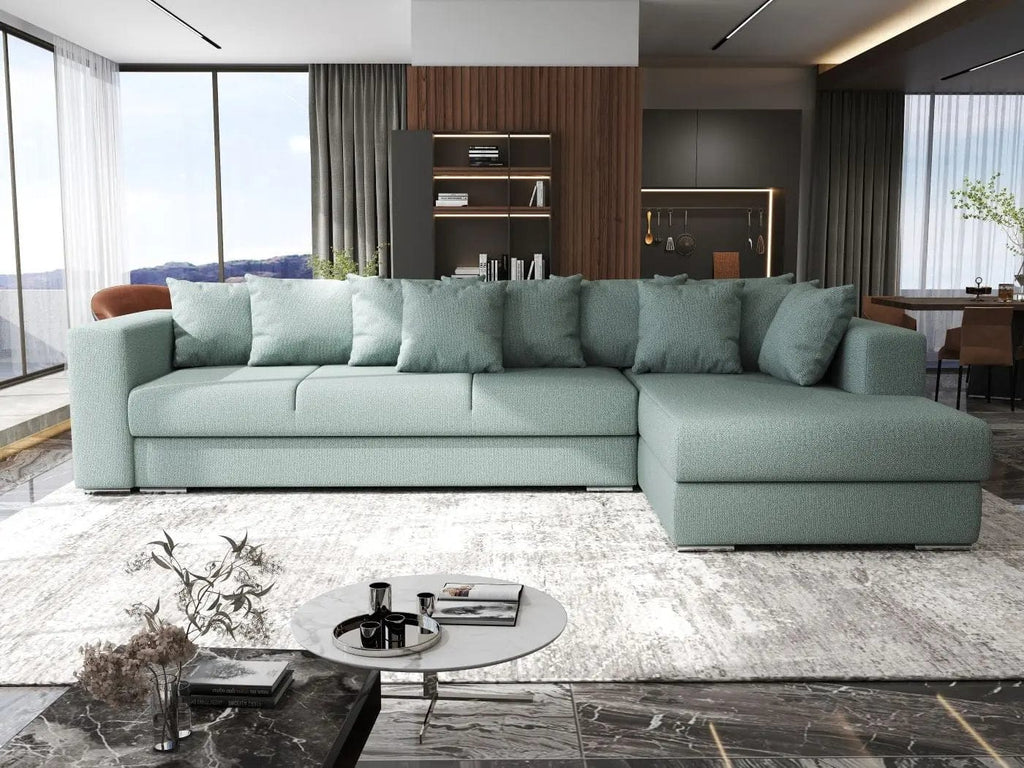 Colțar extensibil dumonde cu ladă de depozitare si sezut confortabil din spuma high-density, Gloria Enjoy Mint II 320x183 cm