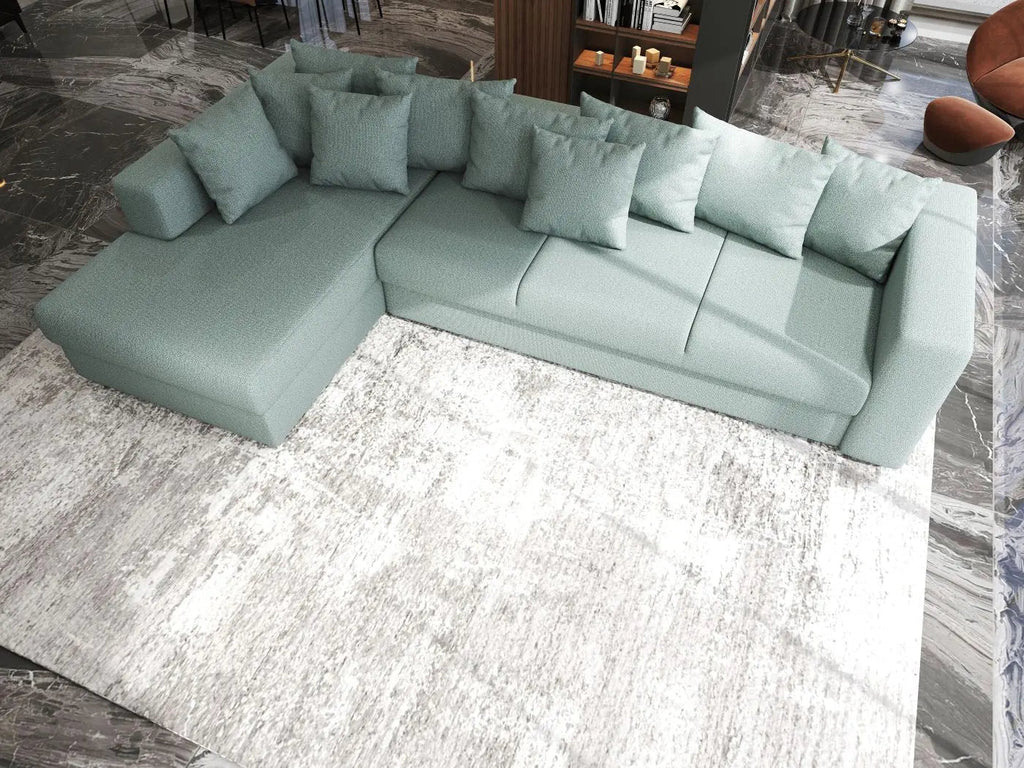 Colțar extensibil dumonde cu ladă de depozitare si sezut confortabil din spuma high-density, Gloria Enjoy Mint 320x183 cm