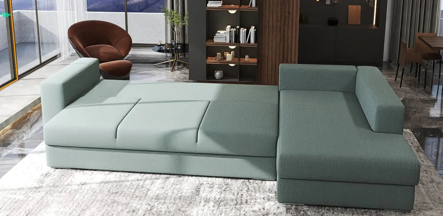 Colțar extensibil dumonde cu ladă de depozitare si sezut confortabil din spuma high-density, Gloria Enjoy Mint II 320x183 cm