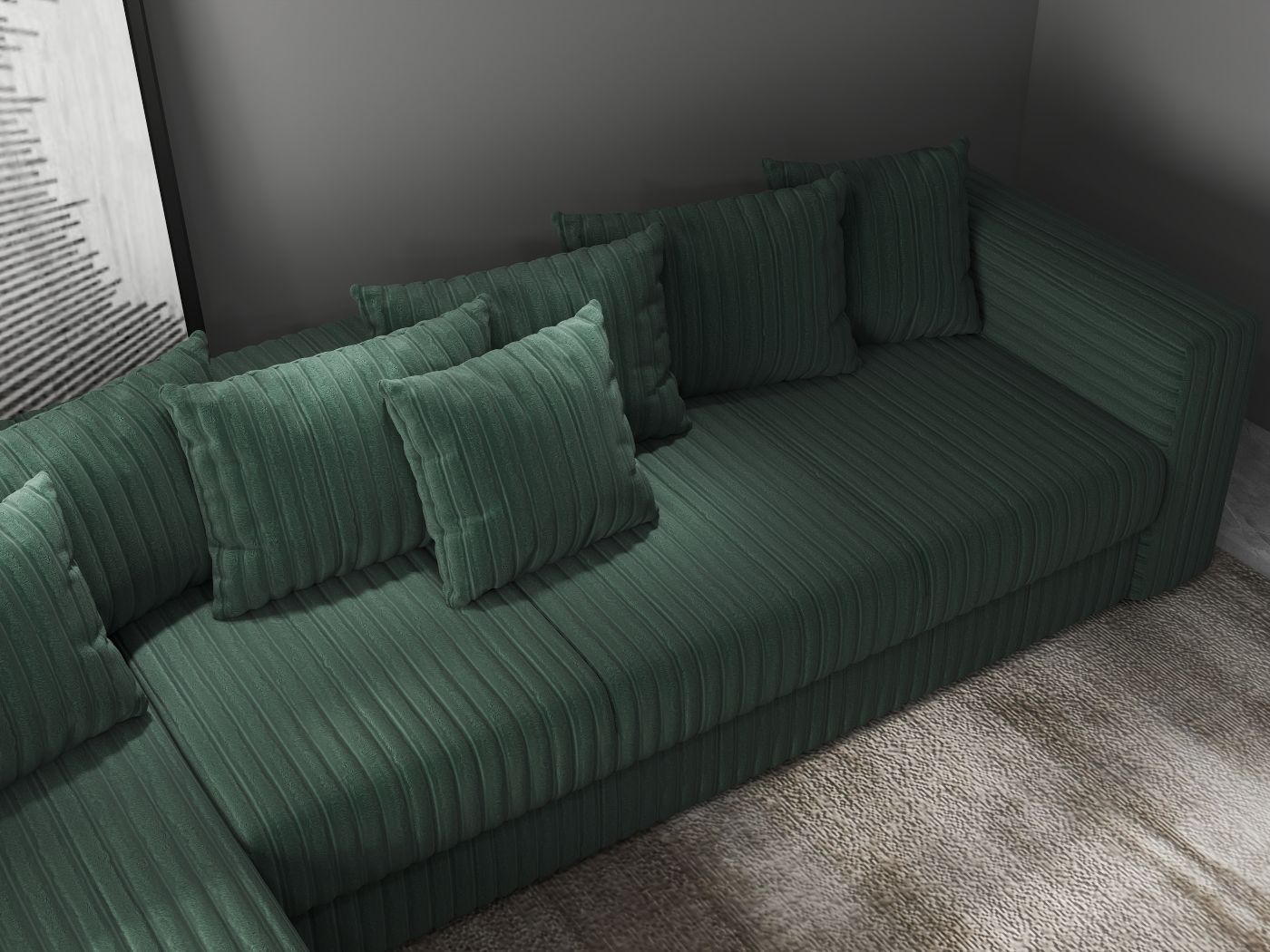 Colțar extensibil dumonde cu ladă de depozitare si sezut confortabil din spuma high-density, Gloria Ambience Green 320x183 cm