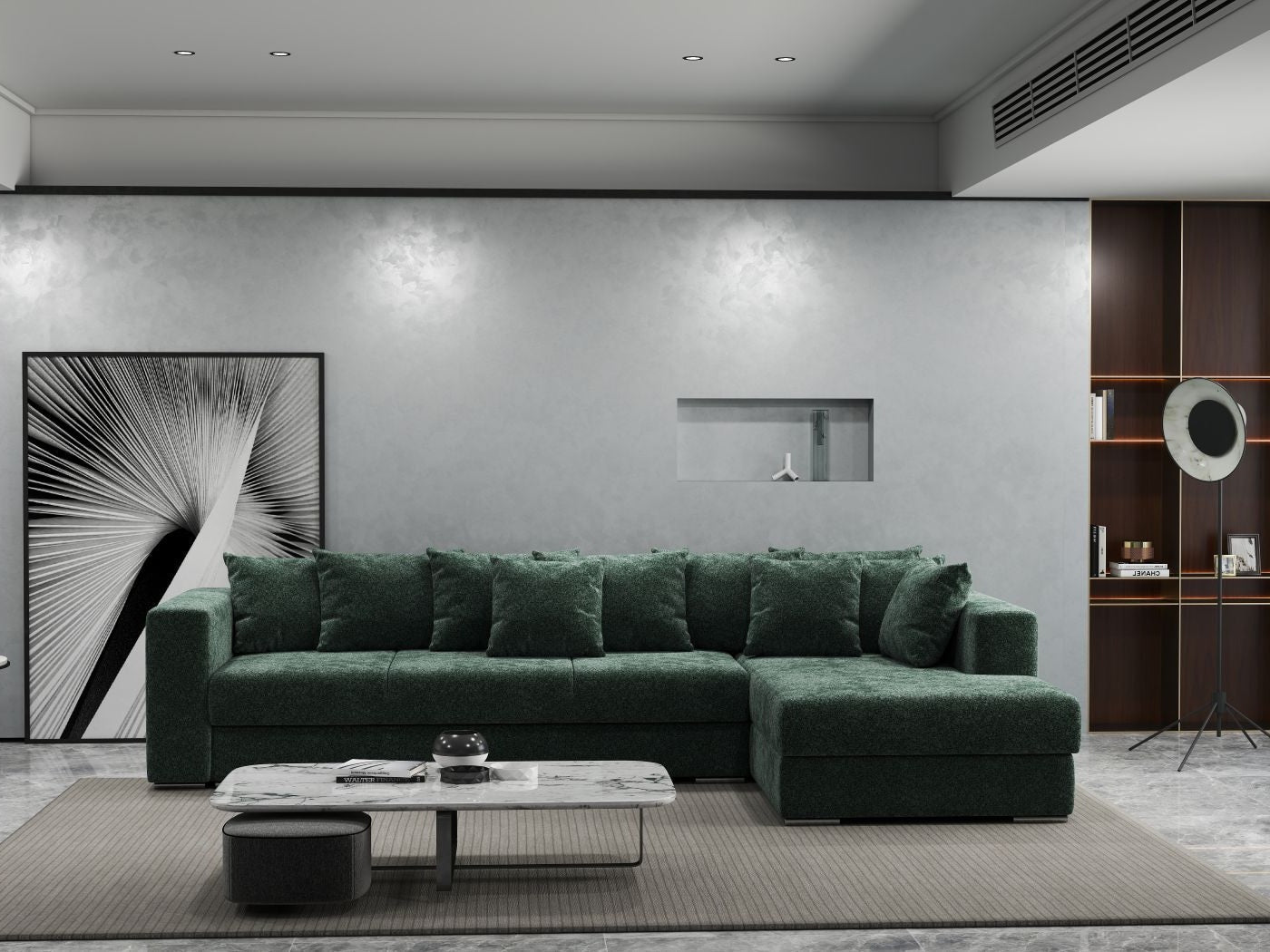 Colțar extensibil dumonde cu ladă de depozitare si sezut confortabil din spuma high-density, Gloria Euphoria Green II 320x183 cm