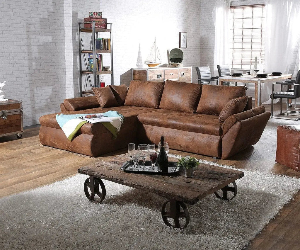 Colțar extensibil dumonde cu ladă de depozitare si sezut confortabil din spuma high-density, Loana Madagaskar Brown II 270x185 cm