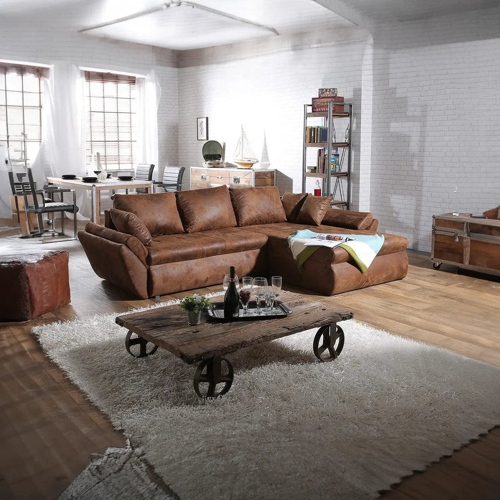 Colțar extensibil dumonde cu ladă de depozitare si sezut confortabil din spuma high-density, Loana Madagaskar Brown 270x185 cm