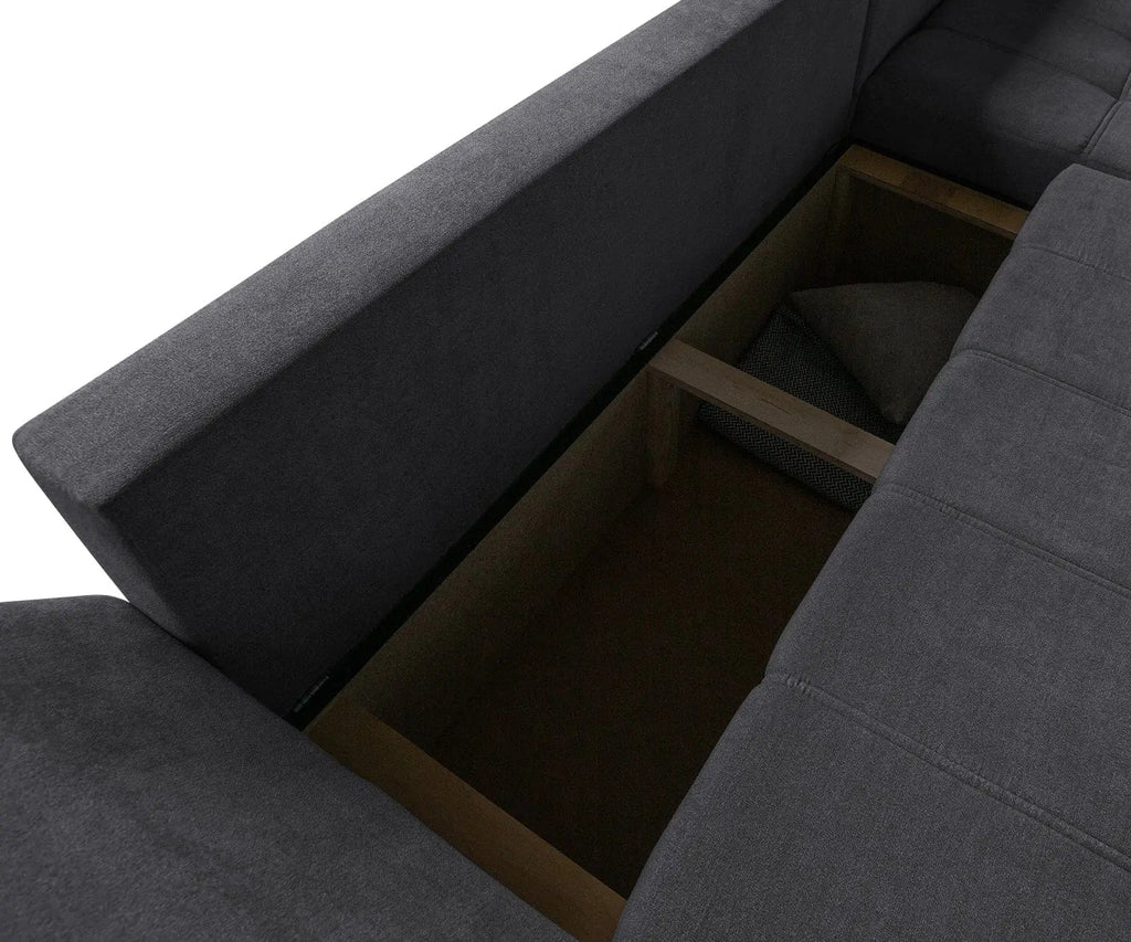 Colțar extensibil dumonde cu ladă de depozitare si sezut confortabil din spuma high-density, Loana Enjoy Grafit II 270x185 cm