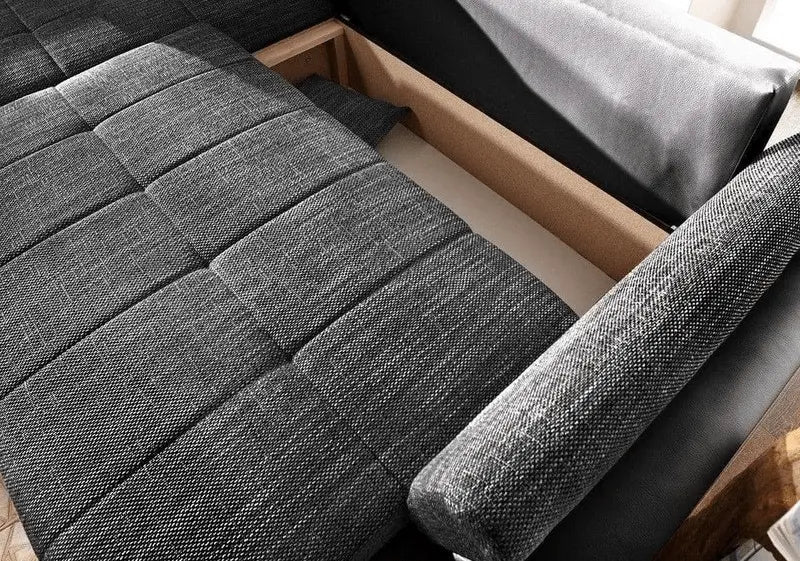 Colțar extensibil dumonde cu ladă de depozitare si sezut confortabil din spuma high-density, Loana Magma Black II 270x185 cm