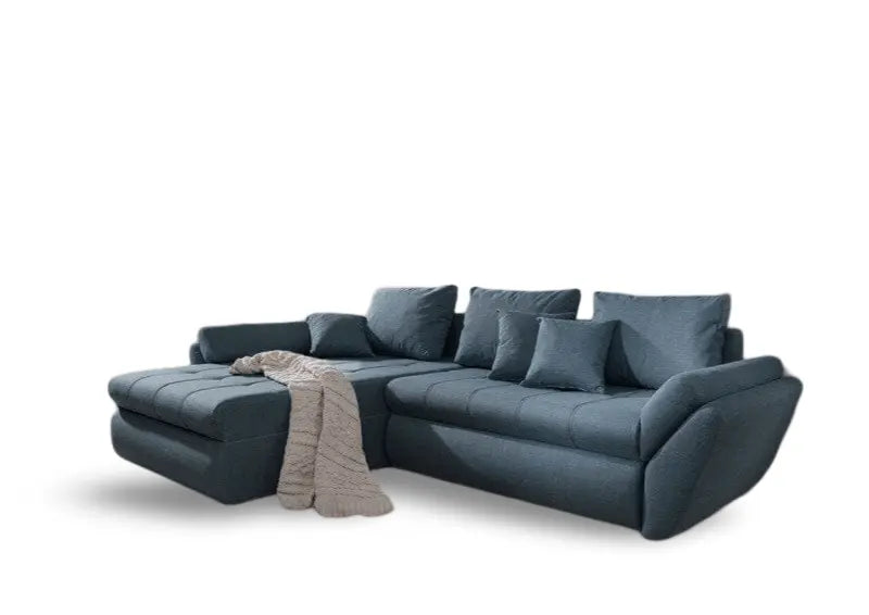 Colțar extensibil dumonde cu ladă de depozitare si sezut confortabil din spuma high-density, Loana Enjoy Blue 270x185 cm