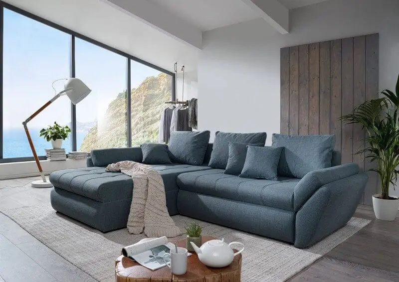 Colțar extensibil dumonde cu ladă de depozitare si sezut confortabil din spuma high-density, Loana Enjoy Blue 270x185 cm