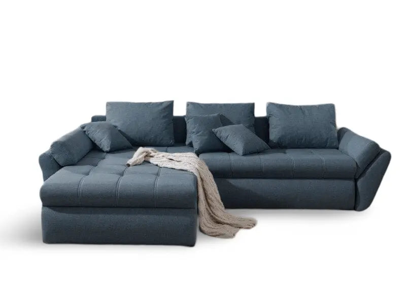 Colțar extensibil dumonde cu ladă de depozitare si sezut confortabil din spuma high-density, Loana Enjoy Blue 270x185 cm
