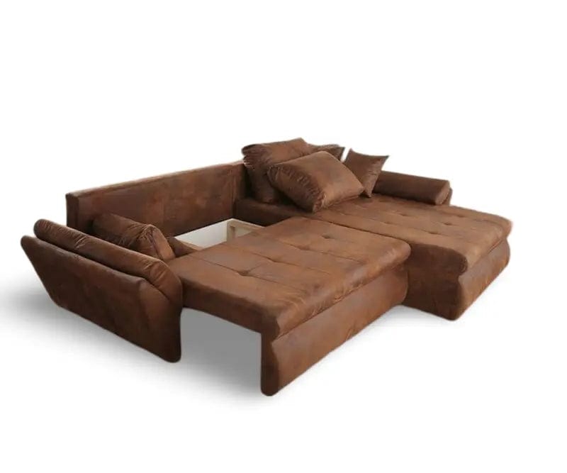 Colțar extensibil dumonde cu ladă de depozitare si sezut confortabil din spuma high-density, Loana Madagaskar Brown 270x185 cm