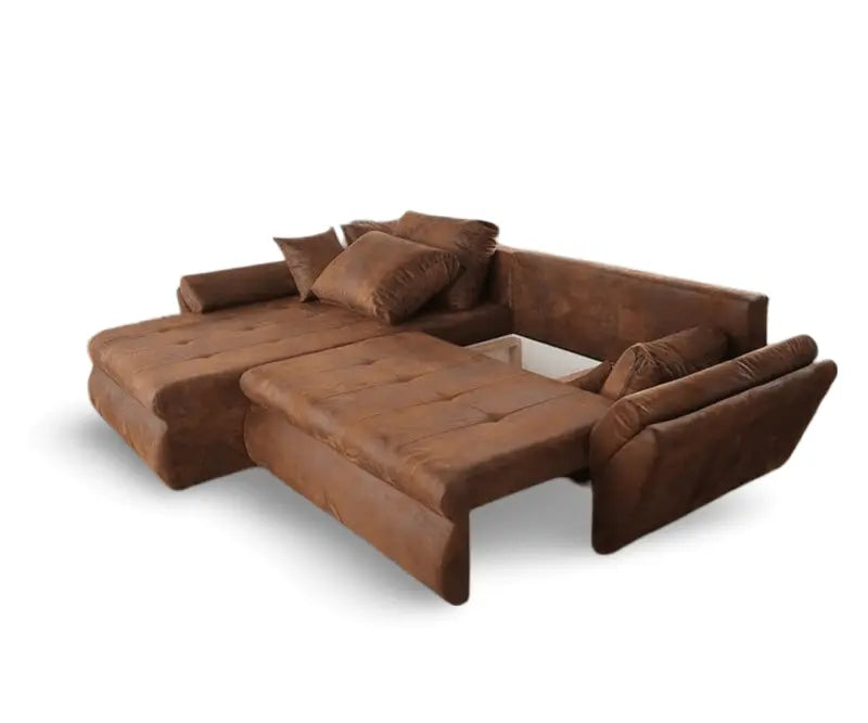 Colțar extensibil dumonde cu ladă de depozitare si sezut confortabil din spuma high-density, Loana Madagaskar Brown II 270x185 cm