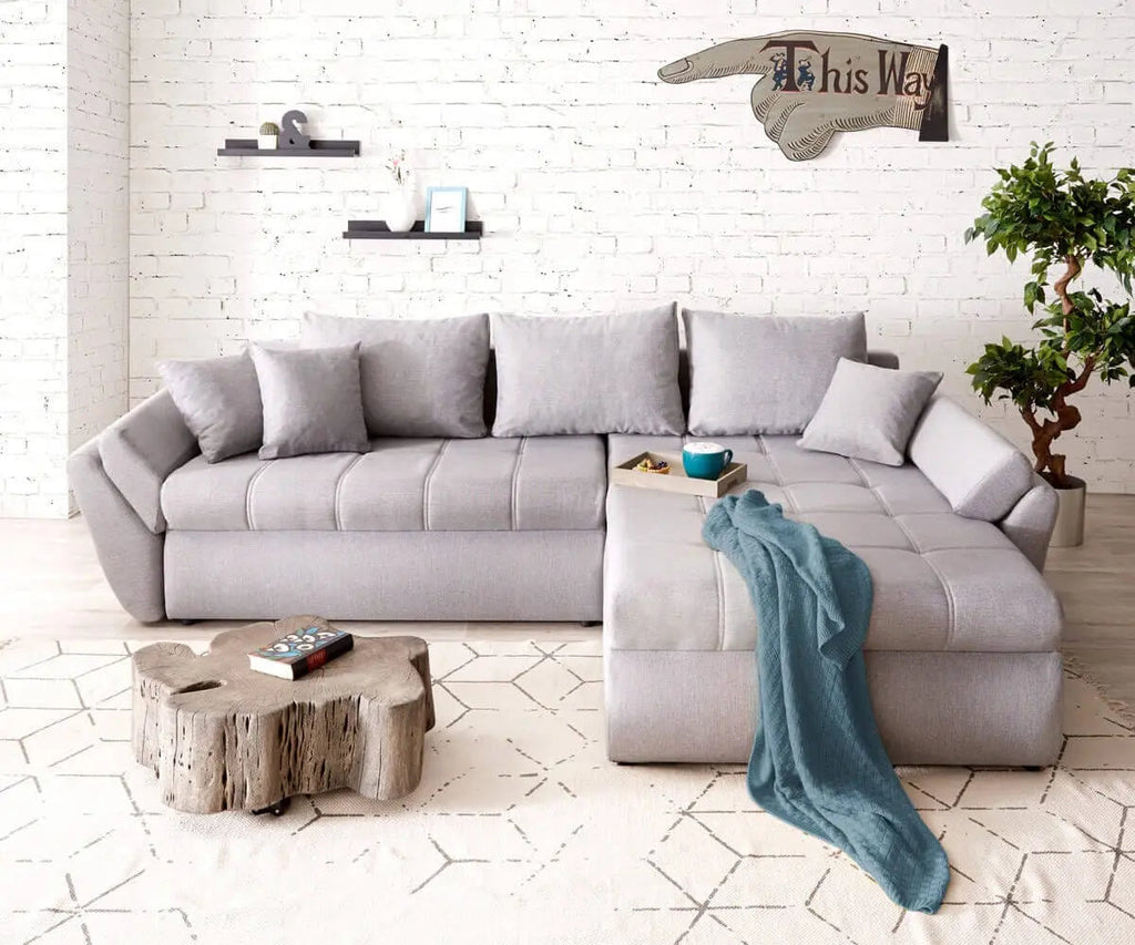 Colțar extensibil dumonde cu ladă de depozitare si sezut confortabil din spuma high-density, Loana Enjoy Grey II 270x185 cm