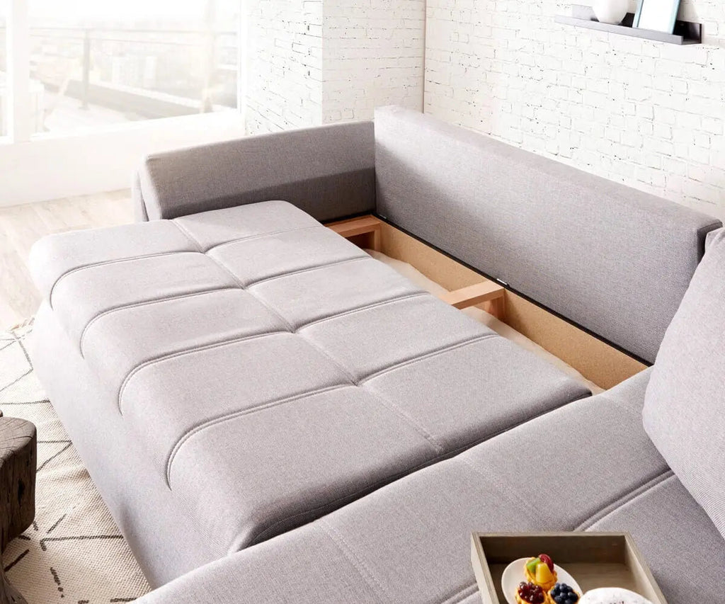 Colțar extensibil dumonde cu ladă de depozitare si sezut confortabil din spuma high-density, Loana Enjoy Grey II 270x185 cm